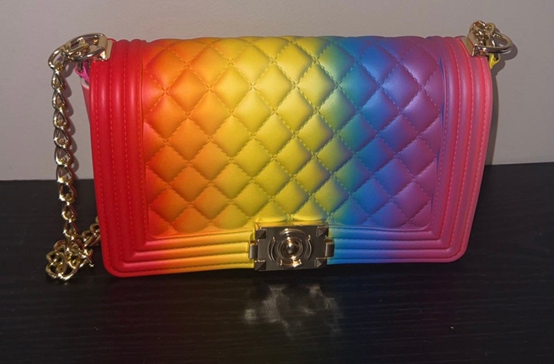 Rainbow Purse, Matte Jelly, Color Handbags Ladies Shoulder Bag PVC Fashion Handbags, Multicolor