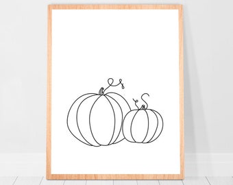 Pumpkin Poster Line fall Halloween decor wall art Minimal Print Kitchen Printable Wall Art modern line drawing digital download minimalist