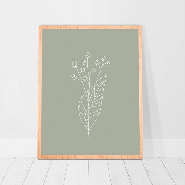 Sage Green print Botanical Line Art Poster herb wall art Mid century Bathroom Print simple artwork modern line drawing minimal line drawing