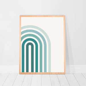 Teal abstract art wall retro Dorm decor Rainbow geometric prints mid century color block Boho kids wall Poster Decor turquoise bathroom 8x10