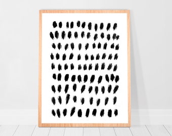 Minimalist decor Abstract Painting Dorm Dots Art Print brushstroke dot painting Ink Print Nursery Wall Art Black White Poster brush strokes