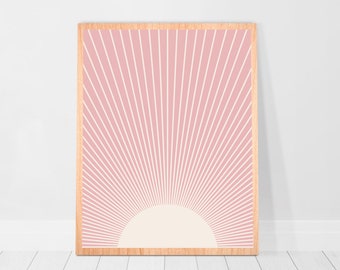 Decoración de habitación coqueta estética retro atardecer impresión Boho sol rosa abstracto arte de pared póster amanecer impresión Sunburst decoración de dormitorio galería de pared