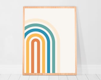 Retro Rainbow Print 70s Poster Decor Abstract Rainbow Wall Art Mid Century Modern Poster Abstract Arch dorm decor Throwback Rainbow