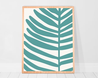 Teal abstract art color block Green Wall Print Poster Decor botanical illustration Tropical leaf turquoise bathroom printable nursery decor