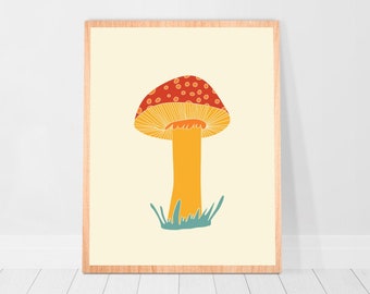 Dekoracja dopaminowa Plakat retro z grzybami z lat 70. Wydruk artystyczny Y2K Dekoracja ścienna Cottagecore dla dzieci Galeria ścienna Dekoracja ścienna z grzybami Sztuka lat 70. Estetyka lat 70.