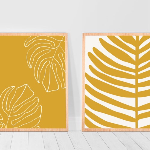 Mustard Yellow Wall Art Set of 4 Abstract Botanical Wall Etsy