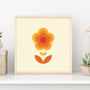 y2k retro flower earth tone wall art Square print 70s decor poster retro wall decor Indie prints square poster gallery wall 24x24 Nursery