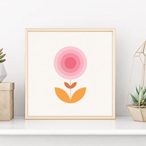 Nursery retro flower blush pink wall art Square print 70s decor retro wall decor Indie prints square poster gallery wall download y2k 24x24