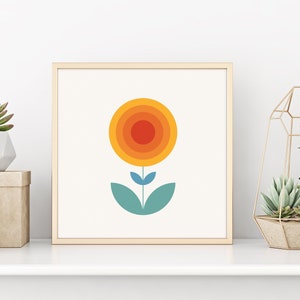 Nursery flower art Retro Square print 70s retro wall decor Indie prints 70s decor gallery wall download poster y2k retro flower blue orange