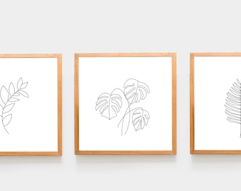 Square botanical print set of 3 minimalist decor farmhouse wall art Poster modern 3 piece wall boho prints leafy Trendy print set farmhouse