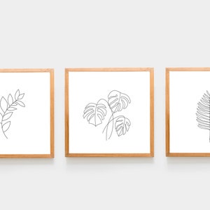 Square botanical print set of 3 minimalist decor farmhouse wall art Poster modern 3 piece wall boho prints leafy Trendy print set farmhouse