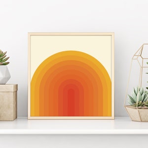 Square print y2k decor 70s Sun Funky wall art rainbow print square Prints Indie prints kid room decor Retro Sunset Poster digital download