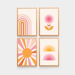 Retro Wall Art set 70s Poster Scandinavian Nursery Set of 4 Posters Girl Toddler Room Decor Nursery Wall Art Girl Nursery Decor 8x10 Kids