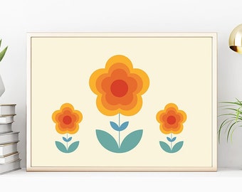 Wystrój y2k, dekoracja ścienna w stylu retro, wydruk na targu kwiatowym, kwiaty, pokój zabaw z lat 70., wydruk sztuki w stylu retro, do druku, sztuka ścienna w poziomie, wydruk dekoracji w akademiku