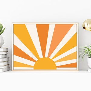 Sun Horizontal art print decor Funky wall art Indie prints kid room Retro Sunset Poster 1970s orange sun print 70s style gallery wall Boho