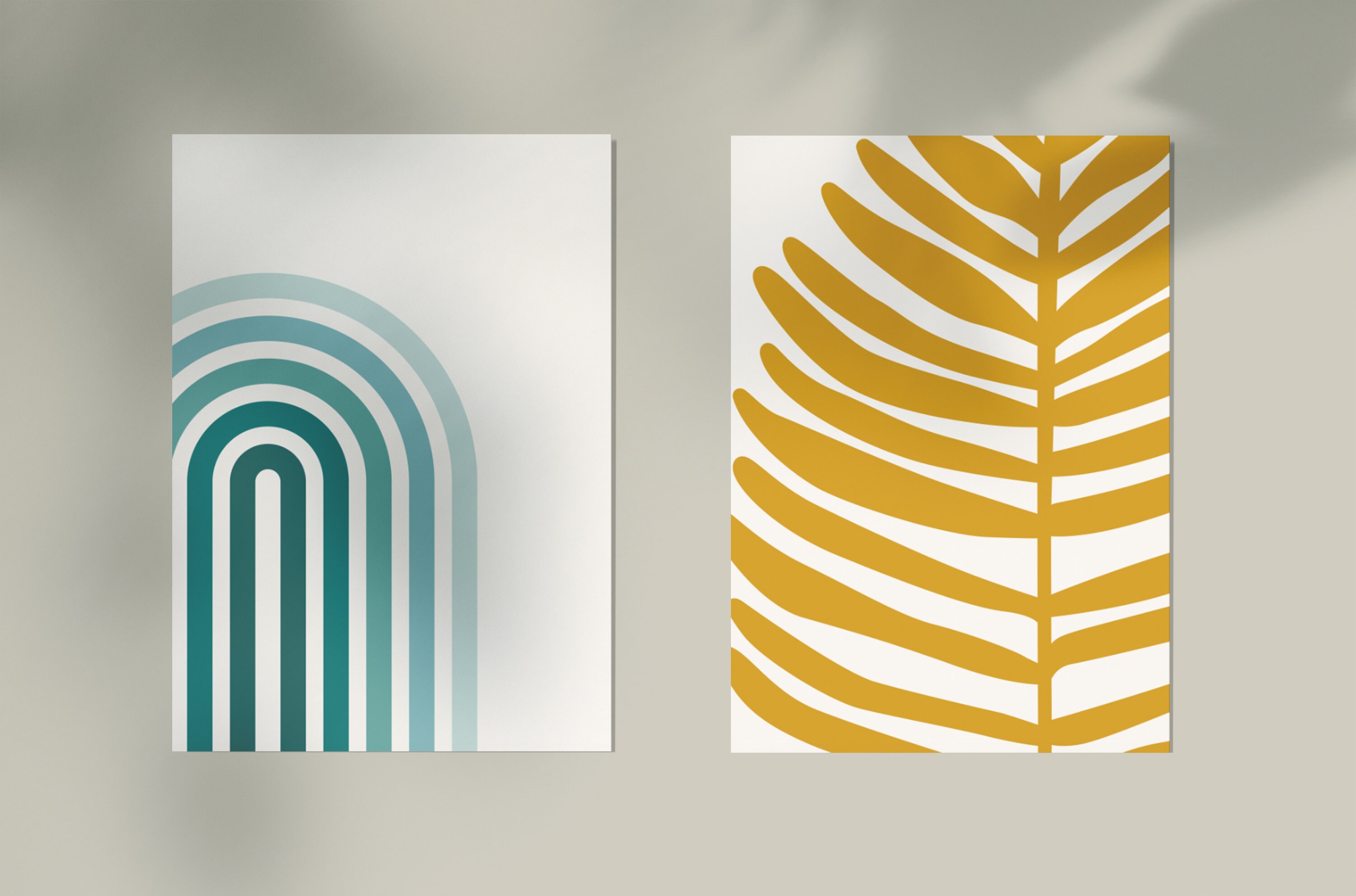 Teal Abstract Wall Art Set Mustard Yellow Decor Geometric Prints Print ...