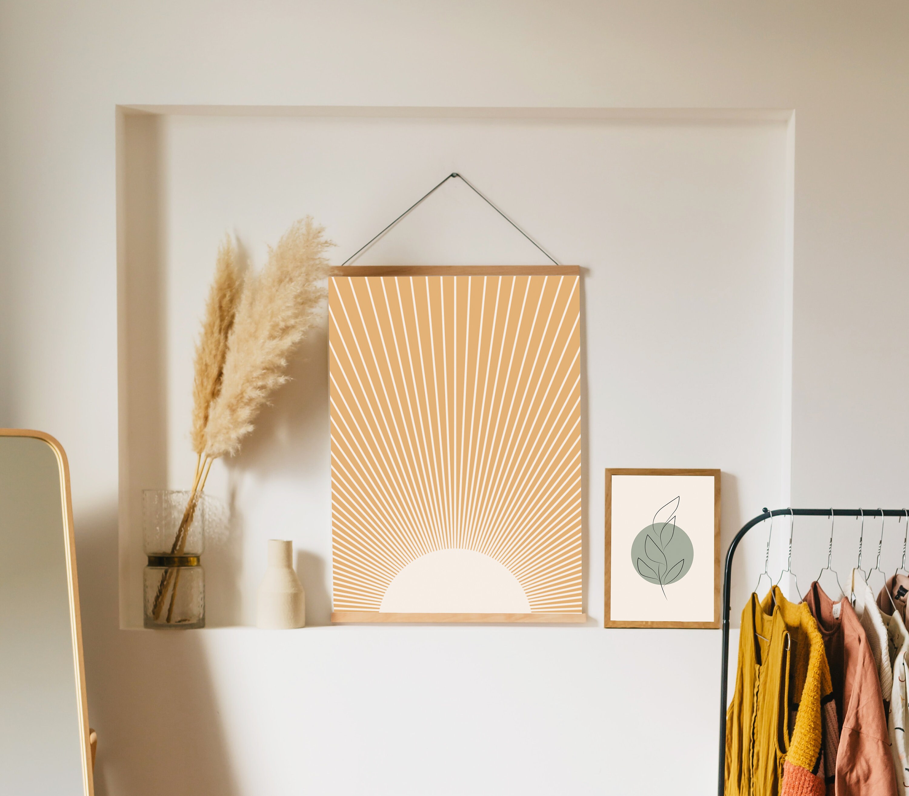 Prints Digital Prints Dorm Decor for College Girls Mustard Yellow and