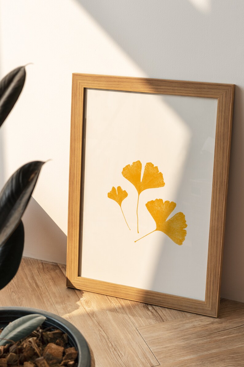 Gold Ginkgo Leaf Print Japandi Wall Art Dorm Wall Decor Etsy