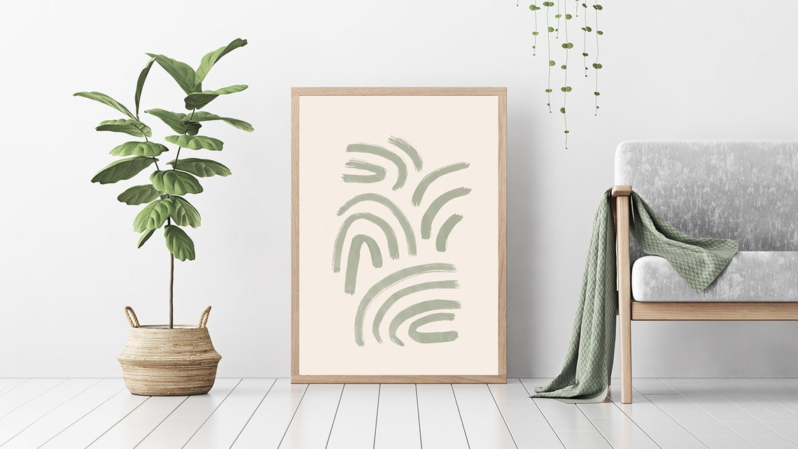 Abstract Sage Green Wall Art Print Poster Drawing Shapes Dorm Etsy UK
