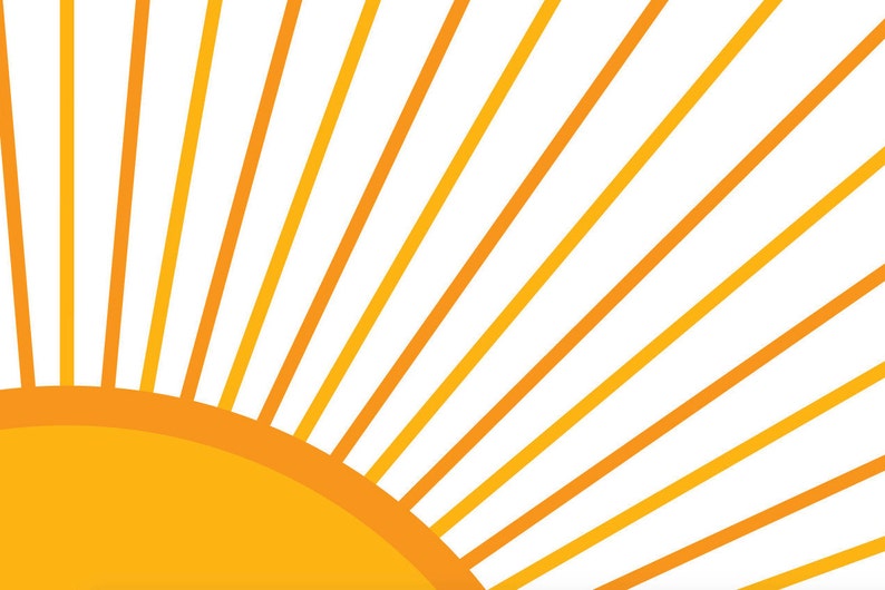 May include: A stylized illustration of a yellow sun with orange rays radiating outward against a white background.