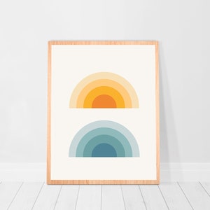 Retro print set of 6 piece wall art 70s art prints poster sun rainbow Gallery Wall Bundle girl room wall decor 70s flower print 70s wall art