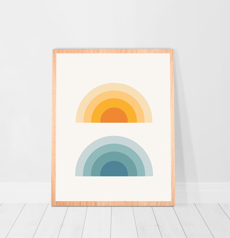 Retro print set of 6 piece wall art 70s art prints poster sun rainbow Gallery Wall Bundle girl room wall decor 70s flower print 70s wall art