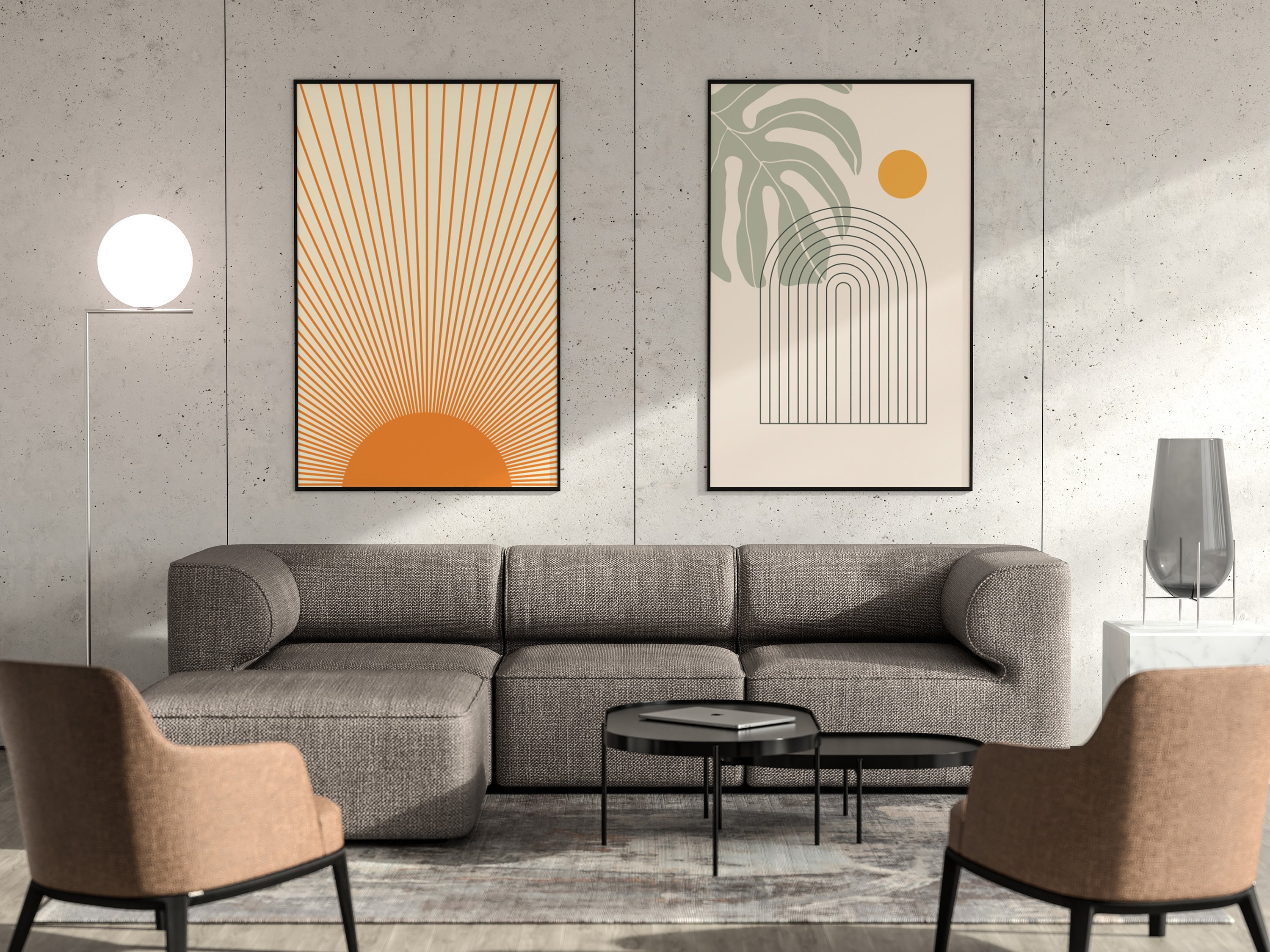 Art for living room Gallery Wall Set of 2 piece wall art sun | Etsy