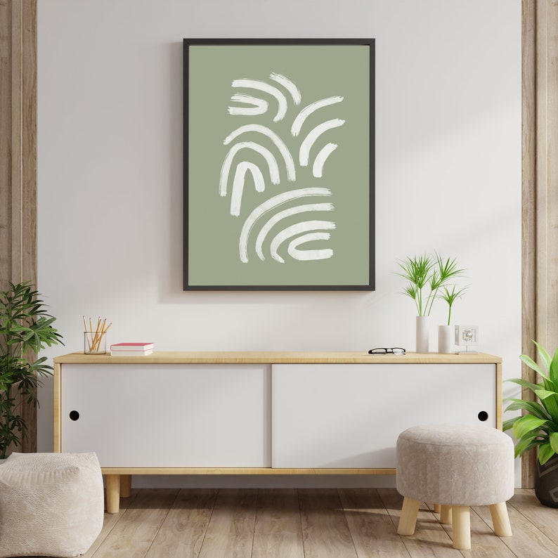 Sage Green Abstract Wall Art Shapes Print Boho Wall Decor Etsy