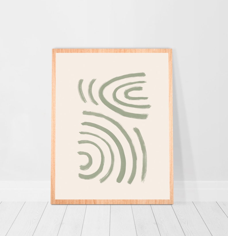 Abstract Shapes Sage Green Line Print Wall Art Poster Drawing Etsy