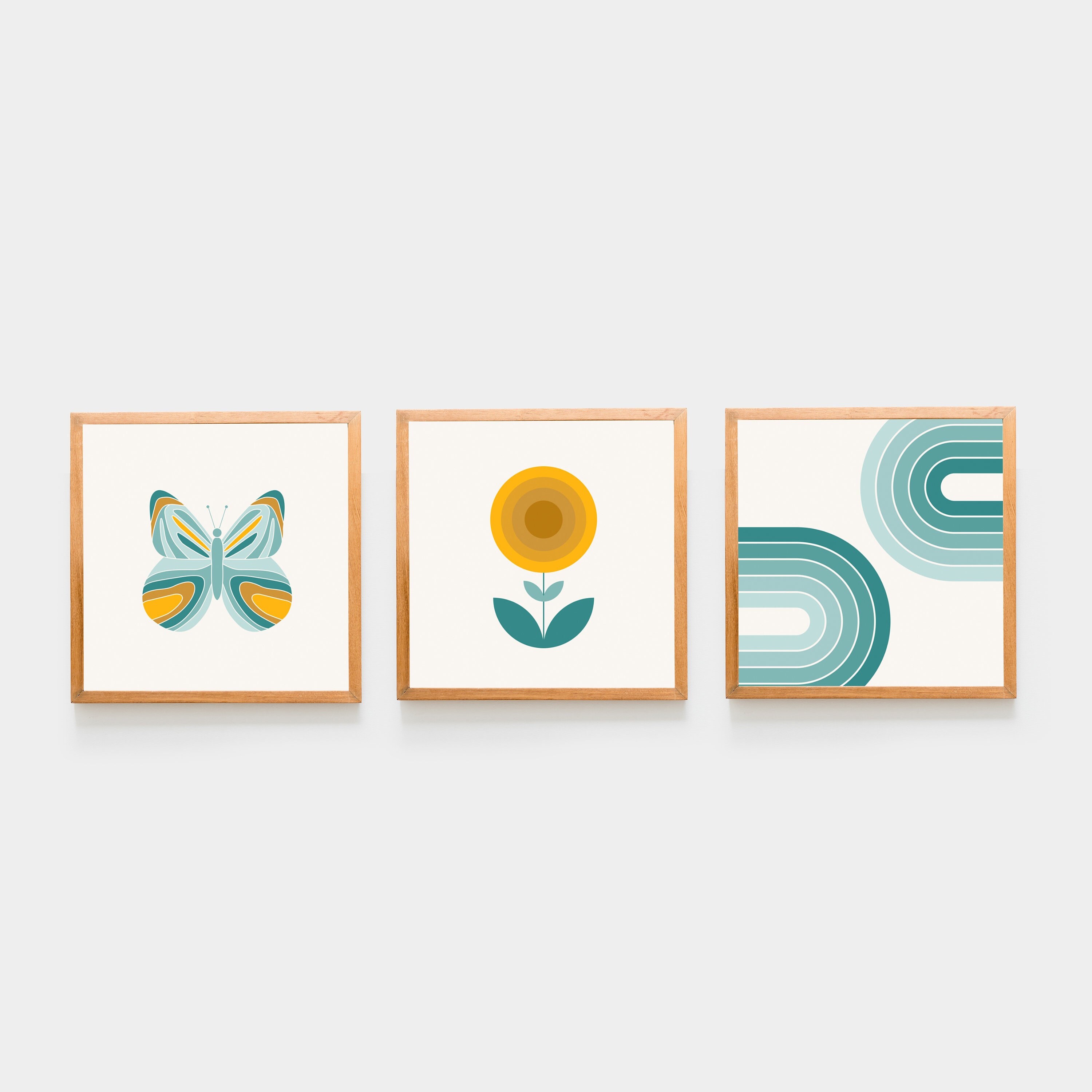 Teal and Gold Wall Art Decor Abstract Art Wall Retro Set of Etsy