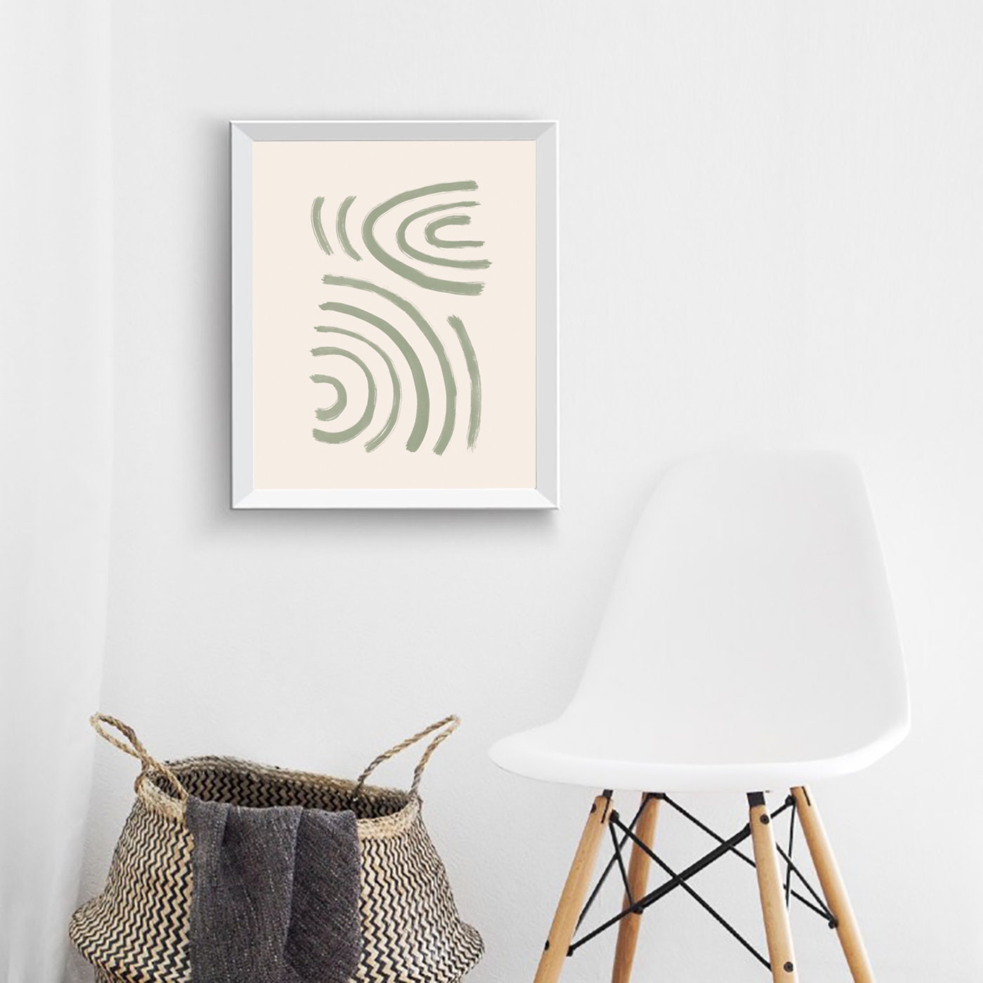 Abstract Shapes Sage Green Line Print Wall Art Poster Drawing Etsy