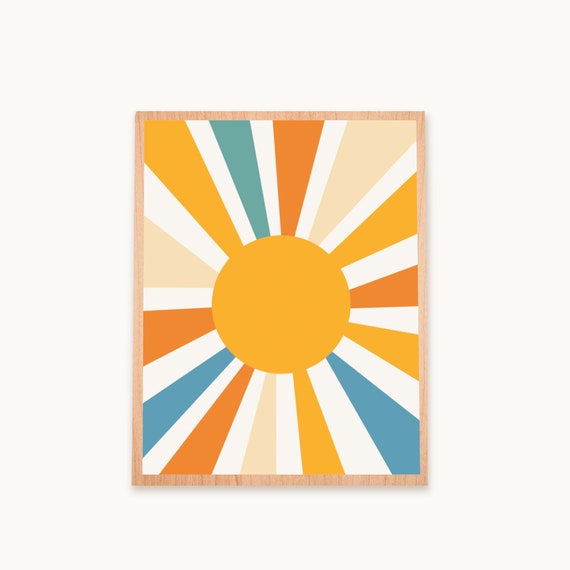 Retro Sun Poster Boho Sun Wall Art 70s Print Sunburst Abstract Sun Art  dorm decor Illustration Nursery Mid Century Modern Retro Wall Decor