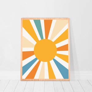 Retro print set of 6 piece wall art 70s art prints poster sun rainbow Gallery Wall Bundle girl room wall decor 70s flower print 70s wall art