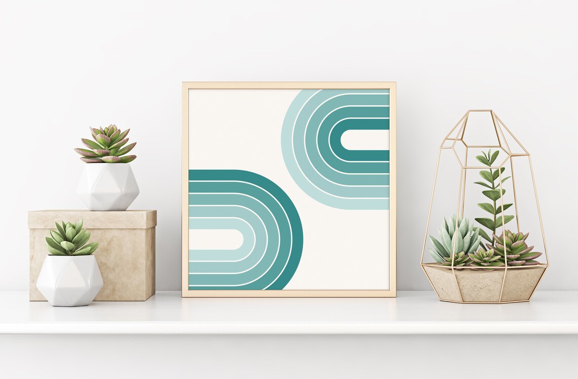 Teal and Gold Wall Art Decor Abstract Art Wall Retro Set of Etsy
