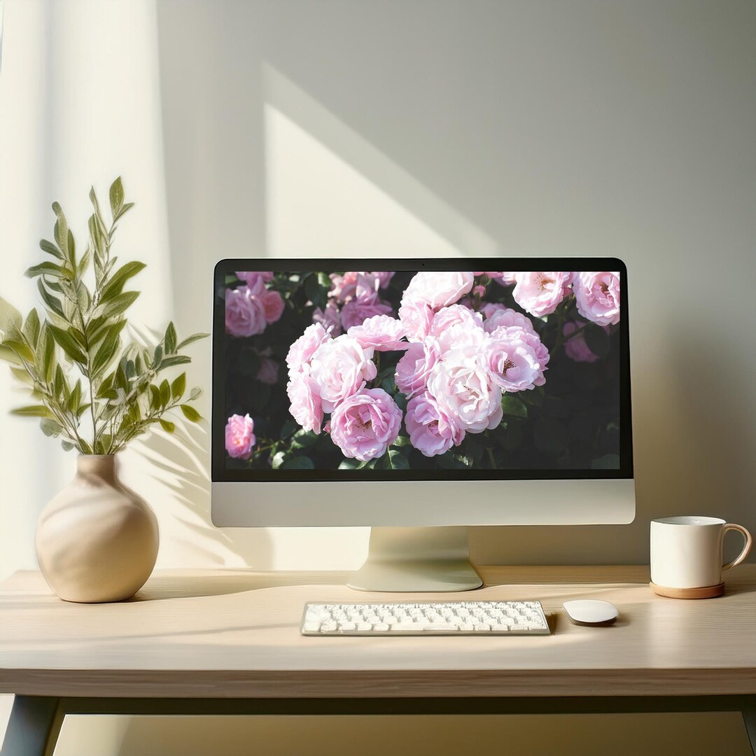 Pink Roses Wallpaper Desktop Background MacBook Desktop Organizer ...