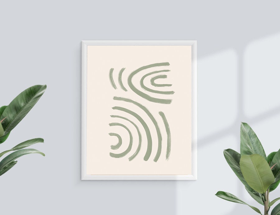 Abstract Shapes Sage Green Line Print Wall Art Poster Drawing Etsy