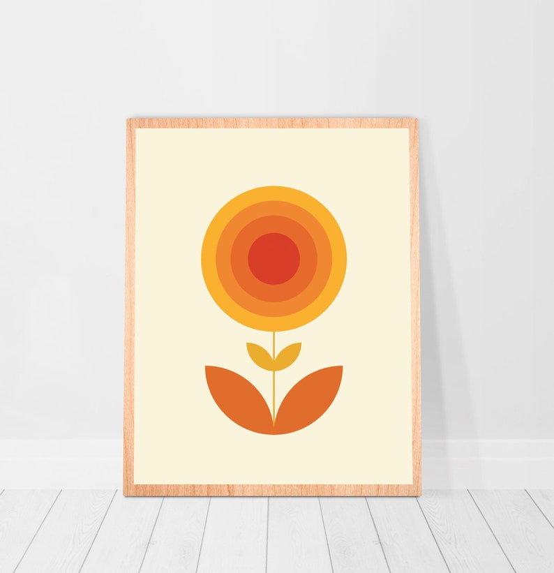 1970s decor wall art Retro 70s Flower Print Orange Retro Print | Etsy