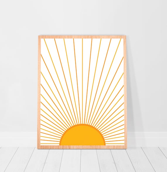 Boho Yellow Sun print nursery Sunburst art sun wall art Poster Nursery Sunshine Sun Illustration Mid century sun art print dorm decor 8x10