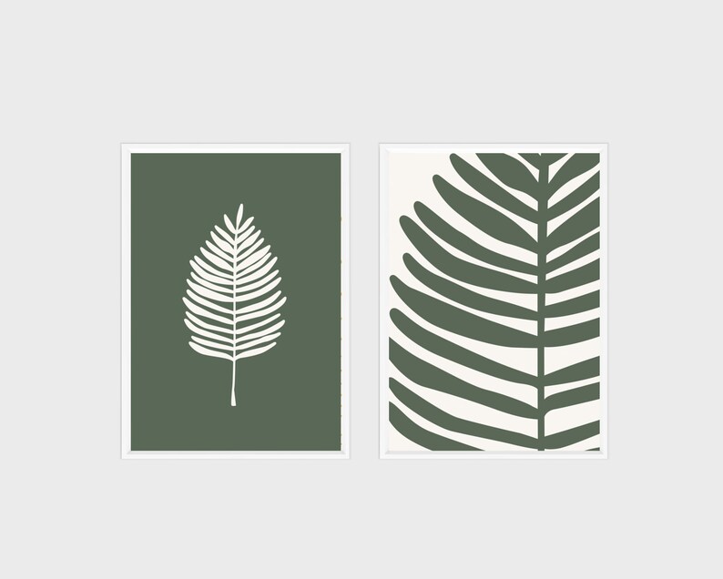 Sage Green Leaf Botanical Leaves Wall Art Prints Set of 2 Etsy