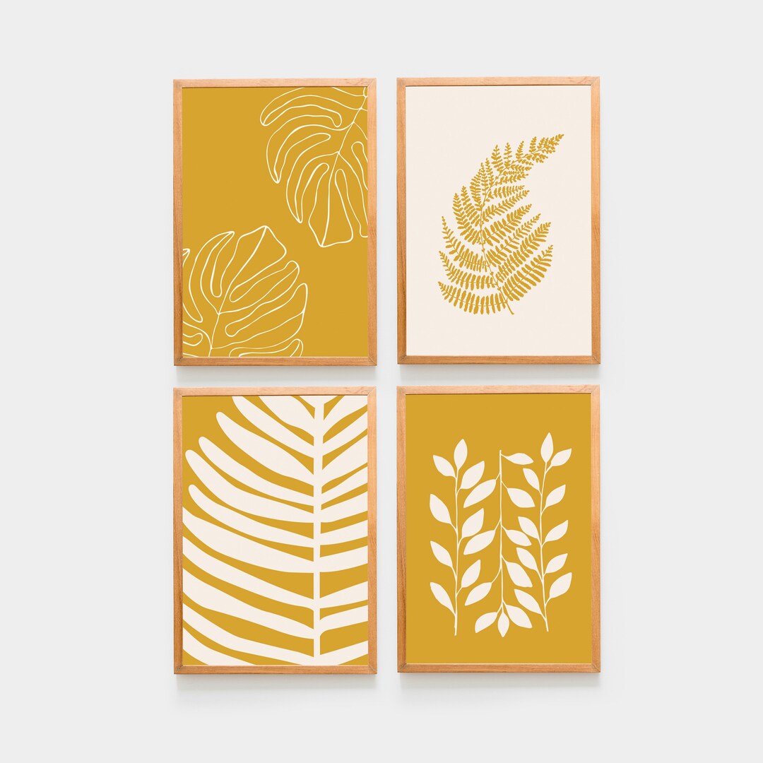 Mustard Yellow Boho Wall Art Set of 4 Prints Decor Four Piece Etsy