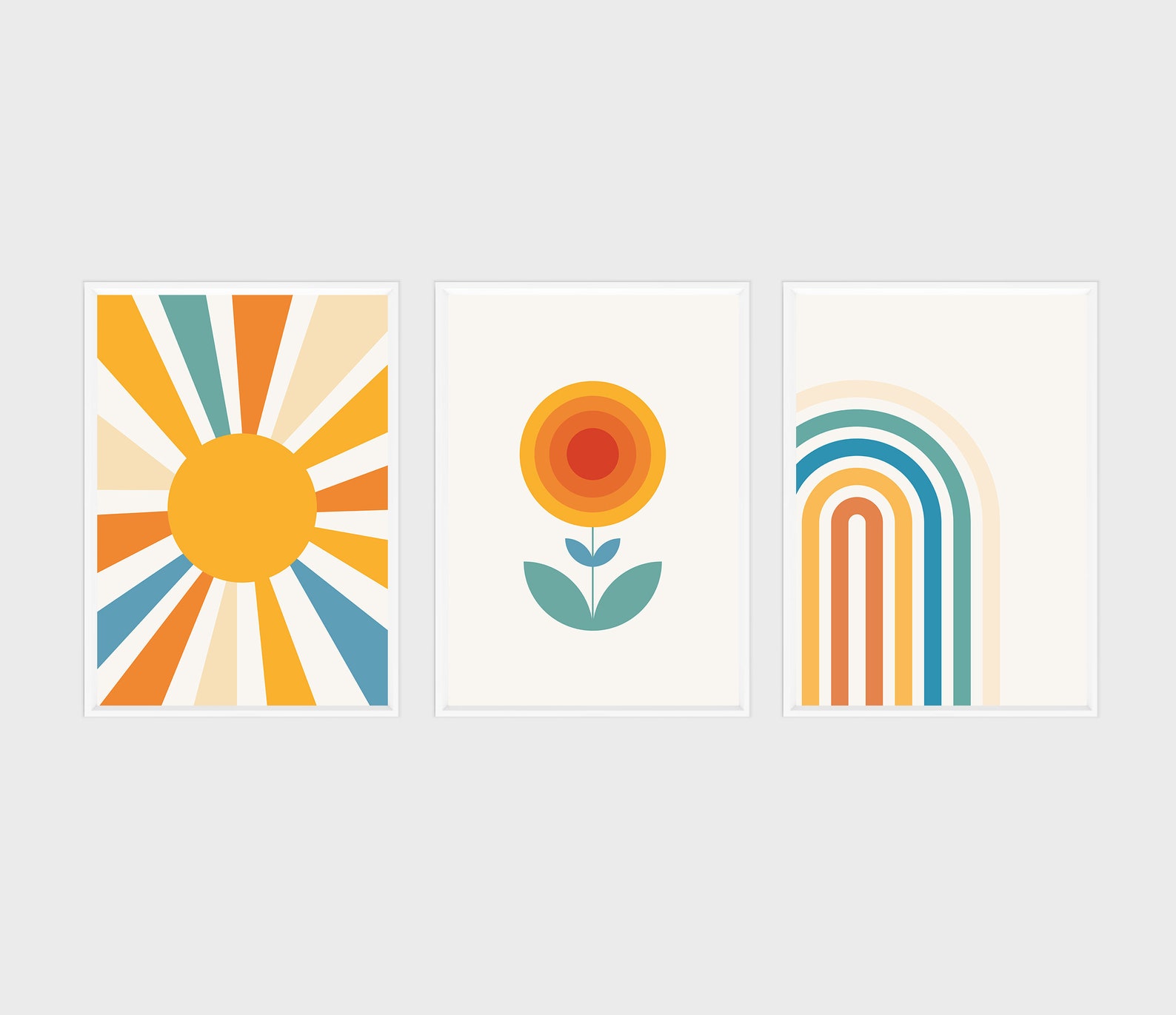 Retro Wall Decor Set of 3 Retro Prints 70s Wall Art Orange Etsy UK