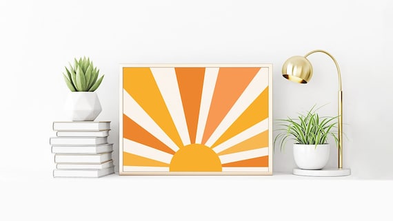 Sun Horizontal art print decor Funky wall art Indie prints kid room Retro Sunset Poster 1970s orange sun print 70s style gallery wall Boho