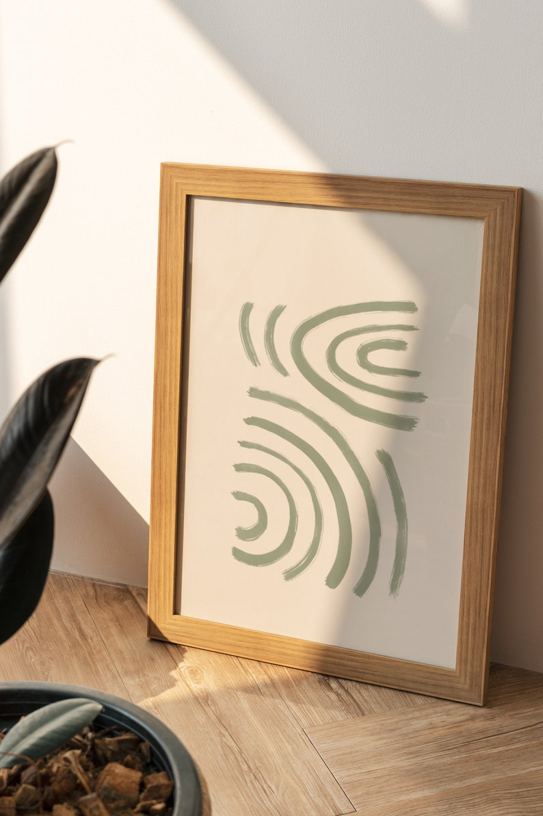 Abstract Shapes Sage Green Line Print Wall Art Poster Drawing Etsy