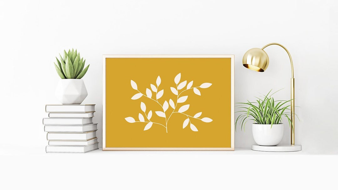 Horizontal Gold Leaf Wall Art Mustard Yellow Decor Boho Botanical Wall ...