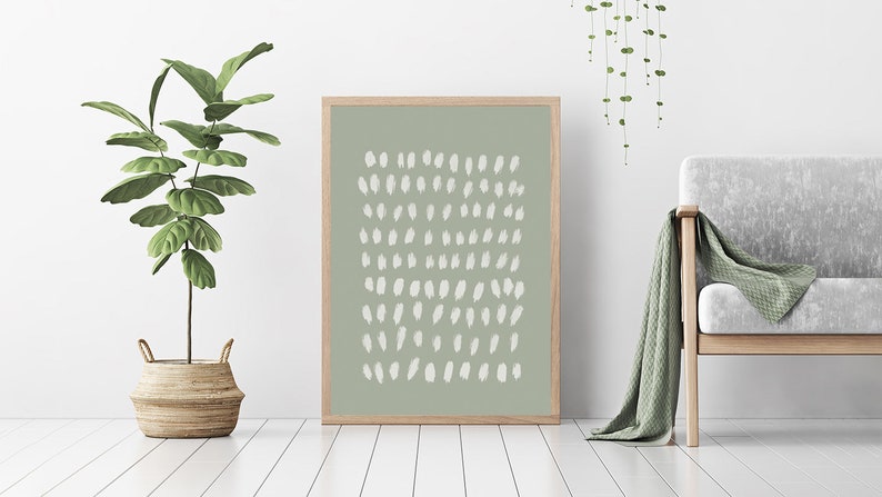 Abstract Sage Green Wall Art Shapes Print College Dorm decor Boho Wall Decor Dusty Sage Green Poster Abstract Drawing Mid century Modern image 3
