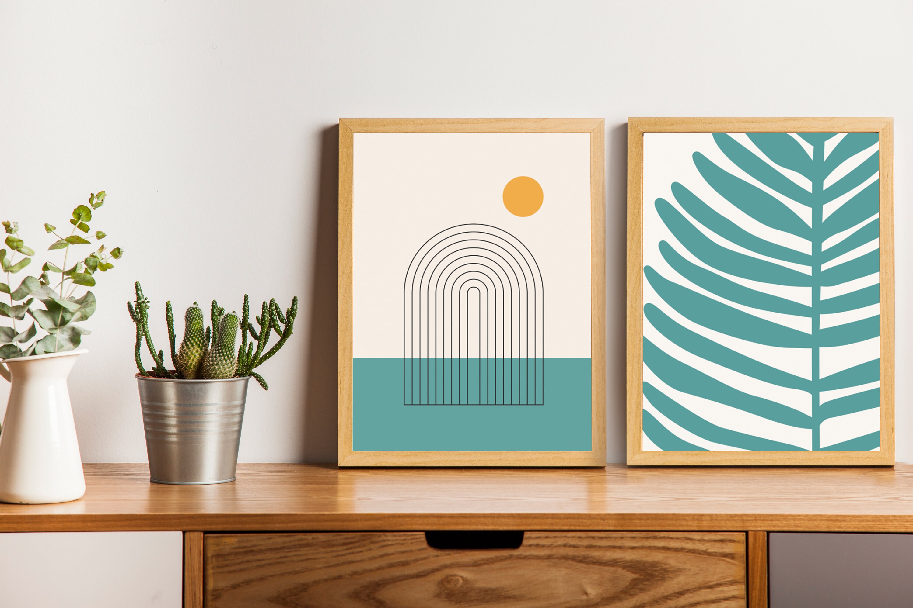 Teal Abstract Art Wall Art Set Dorm Decor Geometric Prints Print Set of ...