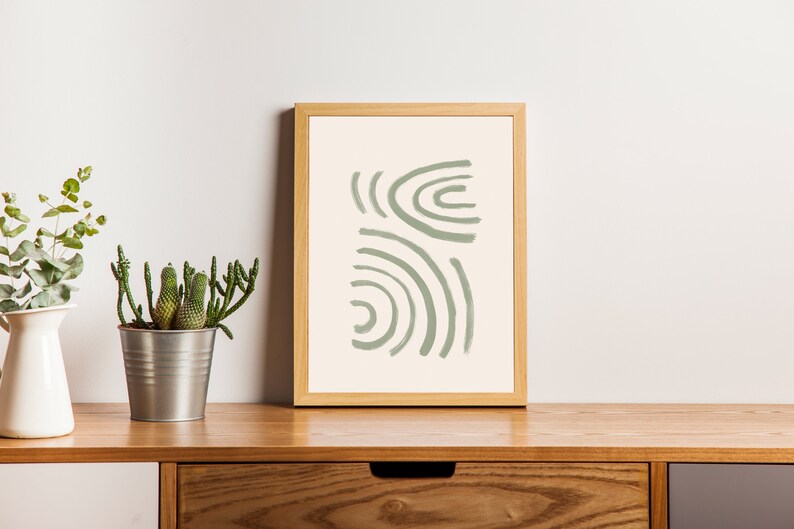 Abstract Shapes Sage Green Line Print Wall Art Poster Drawing Etsy