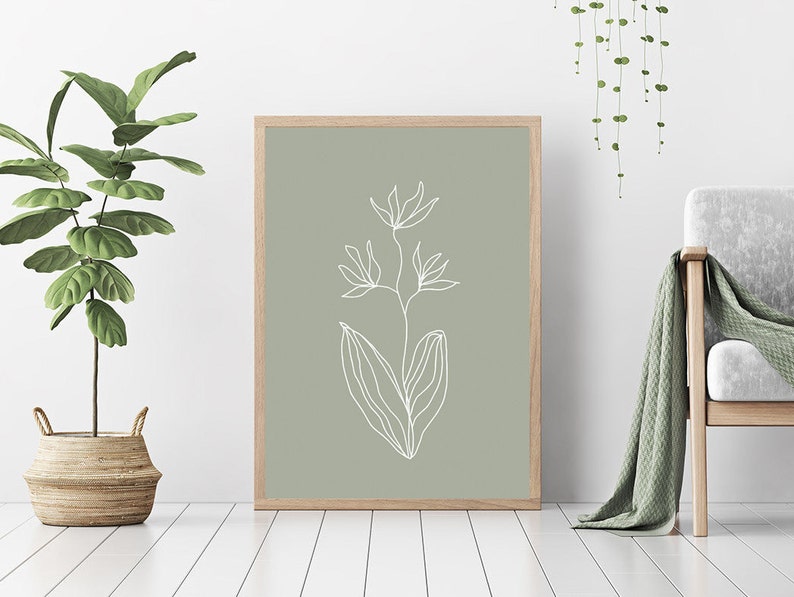 Sage Green Wall Art Midcentury Modern Boho Wall Decor Sage Etsy