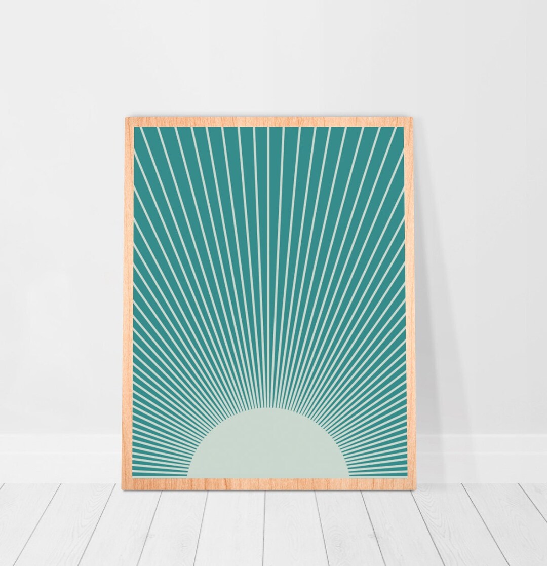 Boho Sun Wall Decor Print Retro Art Teal Block Color Abstract Etsy