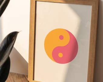 Indie aesthetic room y2k decor dorm prints Yin yang poster print posters 80s art print retro room decor yin yang wall art printable wall art